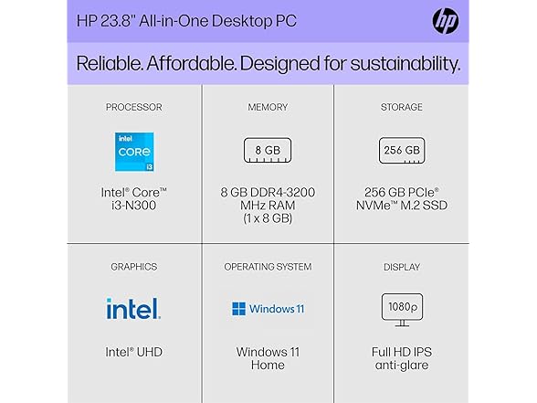 HP 24-cr0030 All In One 23.8"Desktop PC, FHD (Open Box)