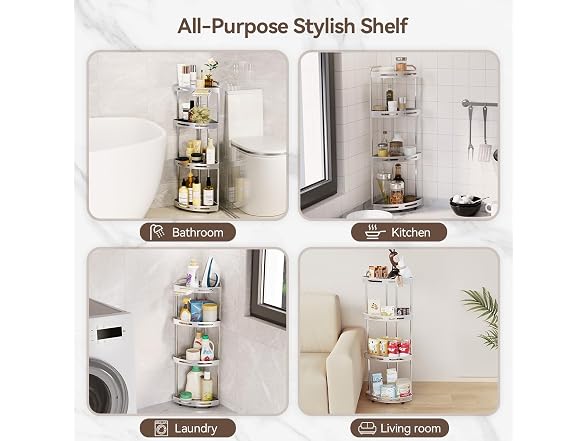Binecer Corner Shower Caddy, 4 Tier Silver