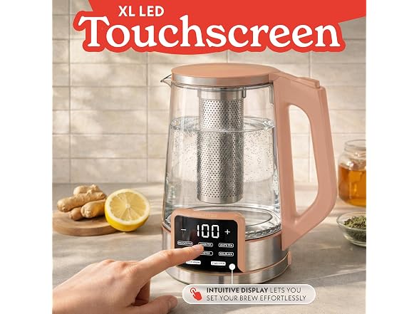 Gourmia Electric Glass Kettle - 1.7L Peach