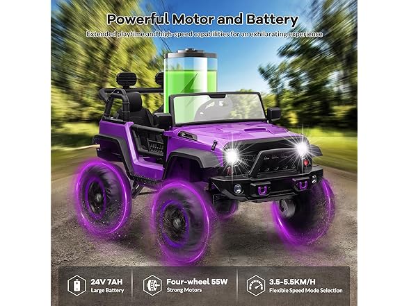 Hipicute 24V 2 Seater Kids Ride On Car, Purple