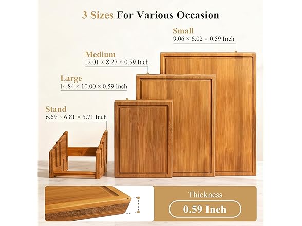3PCS Bamboo Cutting Board Set with Stand