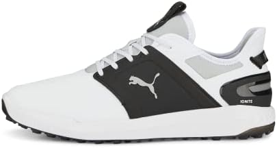 PUMA Men's Ignite Elevate Golf Shoe, White Black-Metallic Silver, 7