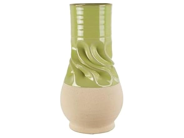 Elements Green and Cream Ceramic Vase 5.5x5.5x10.2"