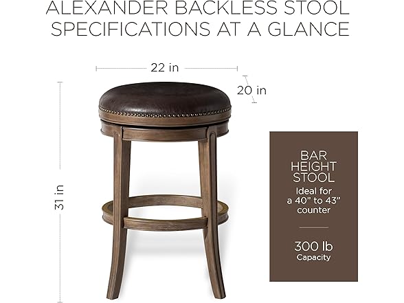 Alexander Backless Bar Stool 31" Swivel Stool
