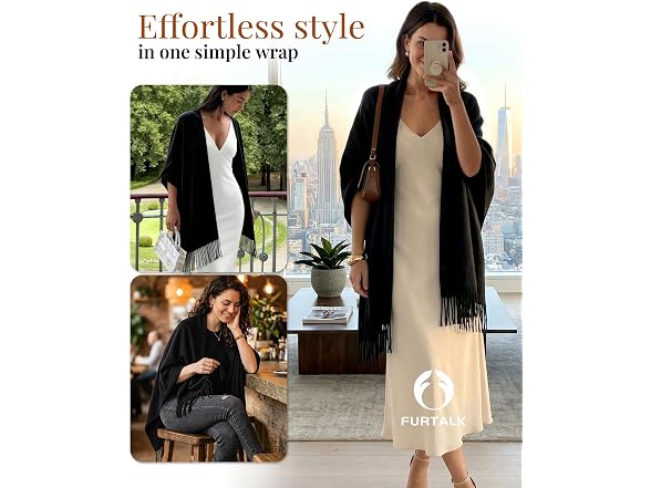 FURTALK Shawl, Black