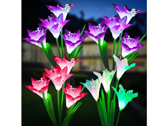 4-Pack Solar Powered Garden Flowers with Lights