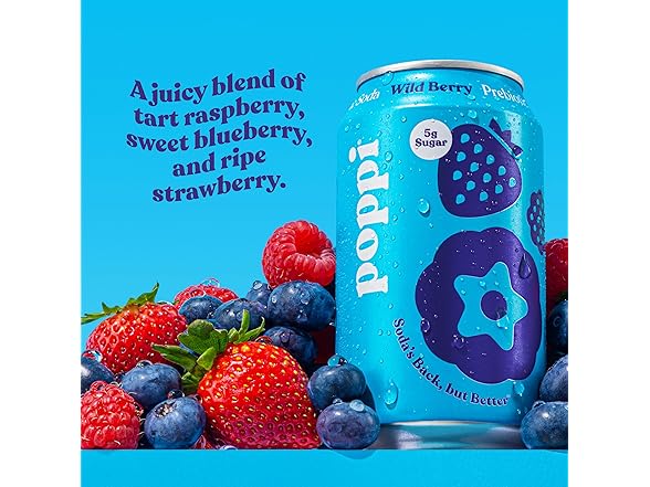 Poppi Sparkling Prebiotic Soda Beverage, Wild Berry