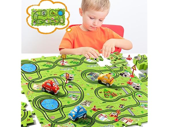 Beby Buty Beby Buty 64PCS Puzzle Track Car Set