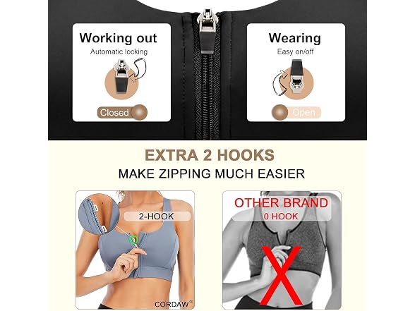 Cordaw Women (L) Zipper Front Sports Bra High Top