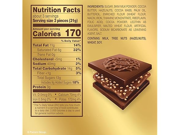 Ferrero Rocher Milk Hazelnut Squares 22oz