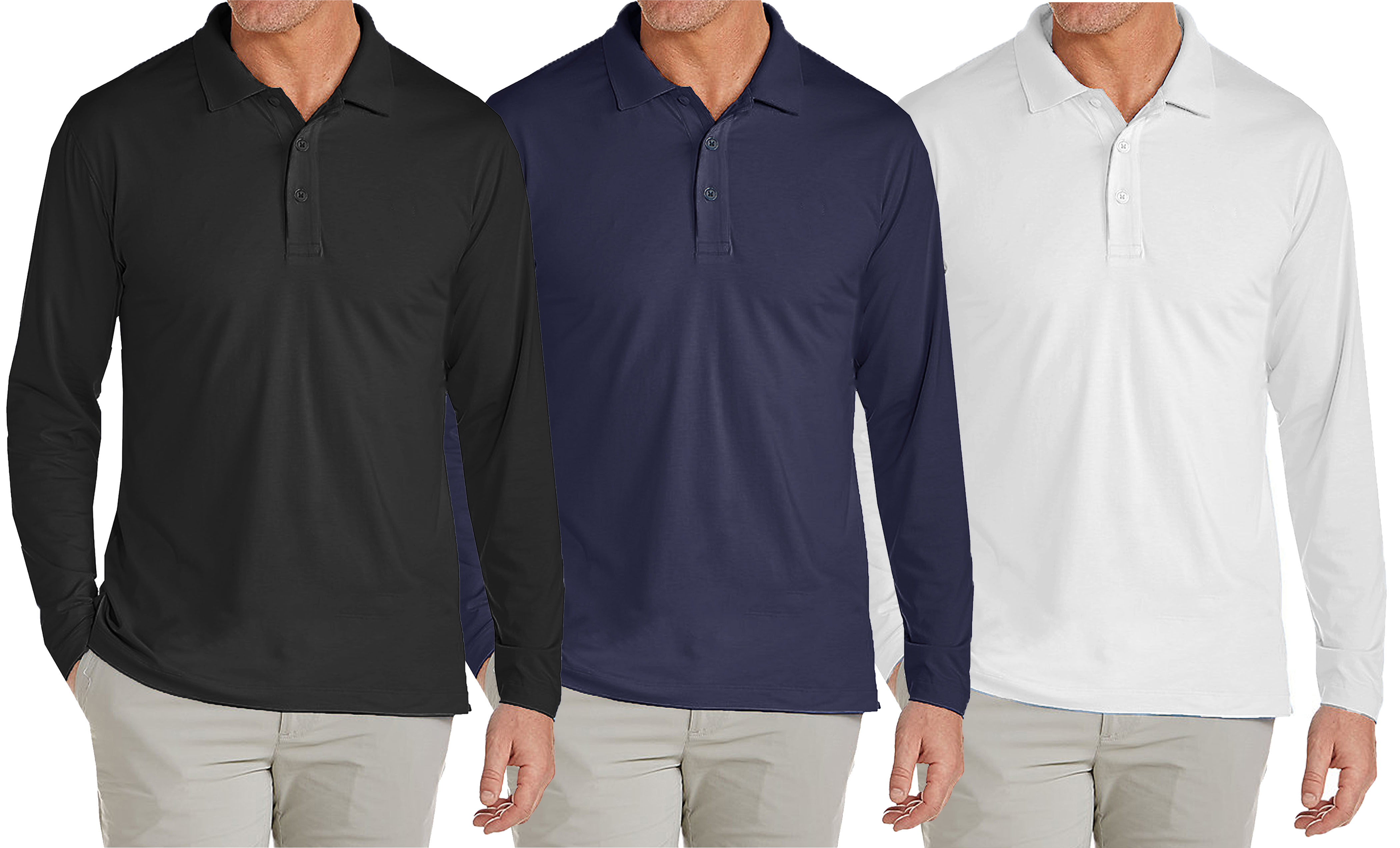 3 or 4-Pk Mens Long Sleeve Pique Polo Shirt - Gallery 12
