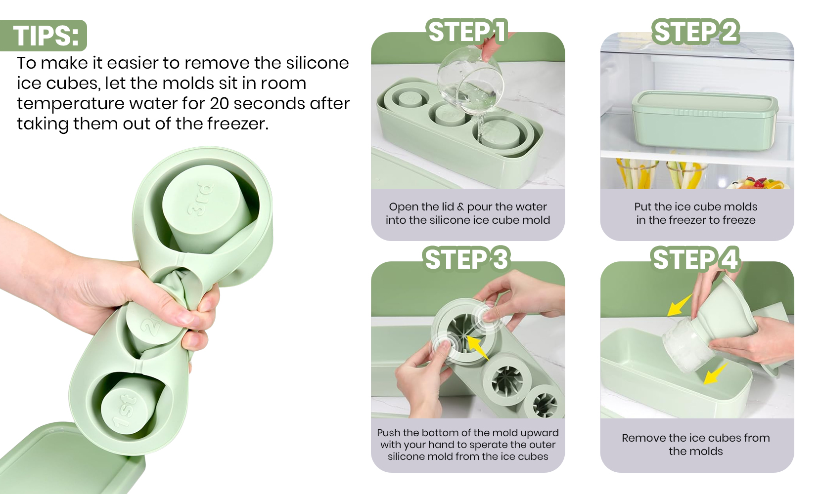 1947KITCHEN Silicone Cylinder Ice Mold Cube Tray - Gallery 9
