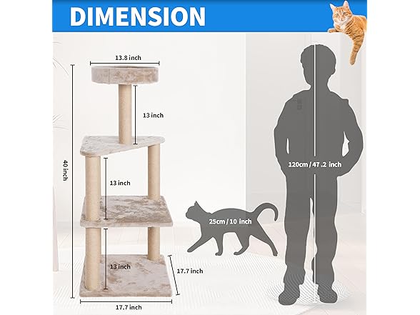 FluffyDream Cat Tree Tower 40 inch, Tall Cat Tree