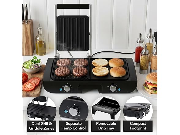 OVENTE Electric 2 in 1 Indoor Grill + Griddle Combo, 1500W