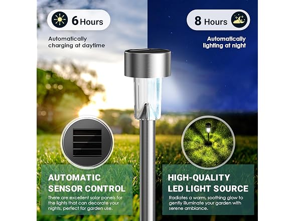 Stainless Steel LED Solar Garden Lights for Patio, 20PK