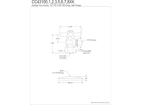 Kingston Brass Quarter-Turn Angle Shut-Off Valve, Pol Brass