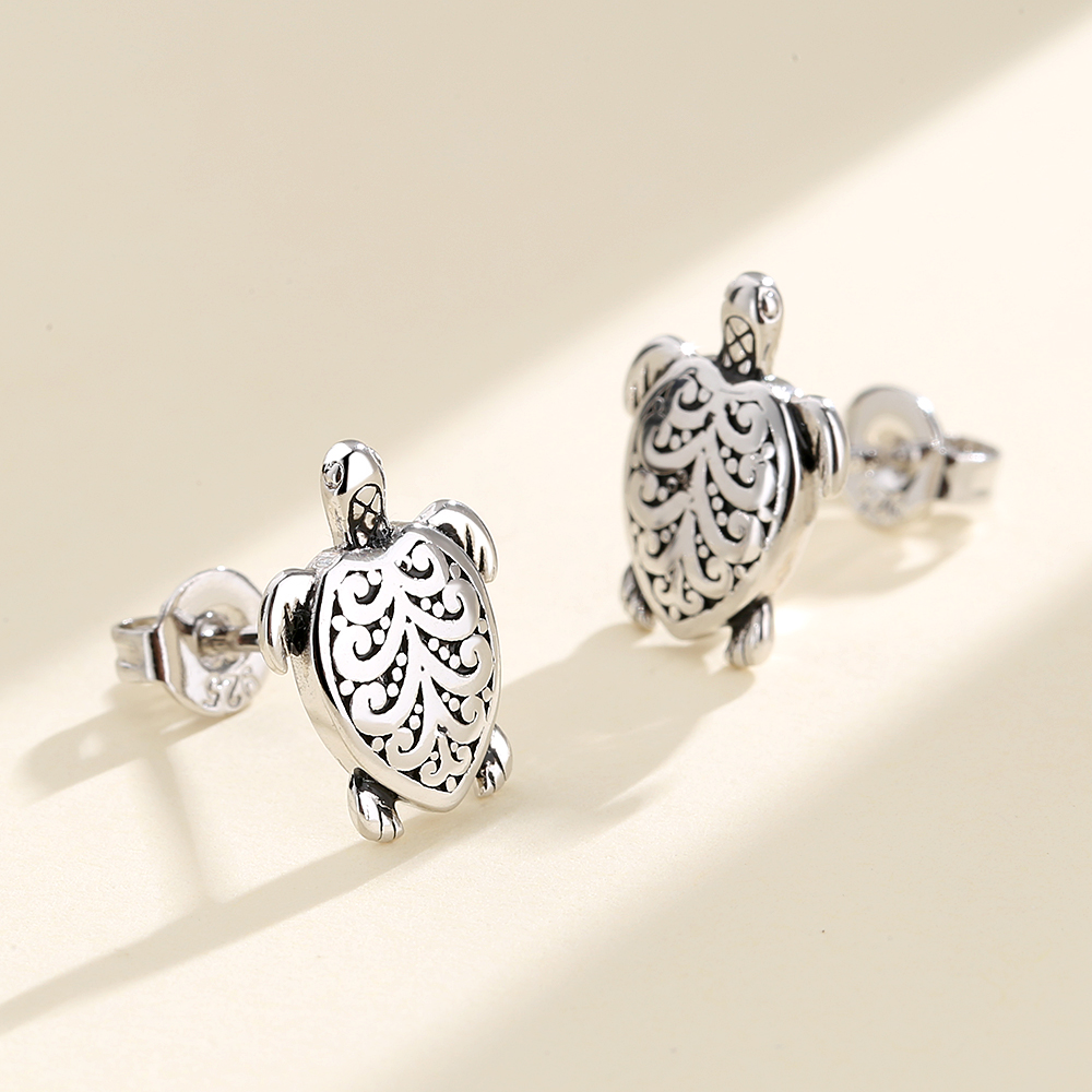 Sterling Silver Artisan Turtle Studs - Gallery 4