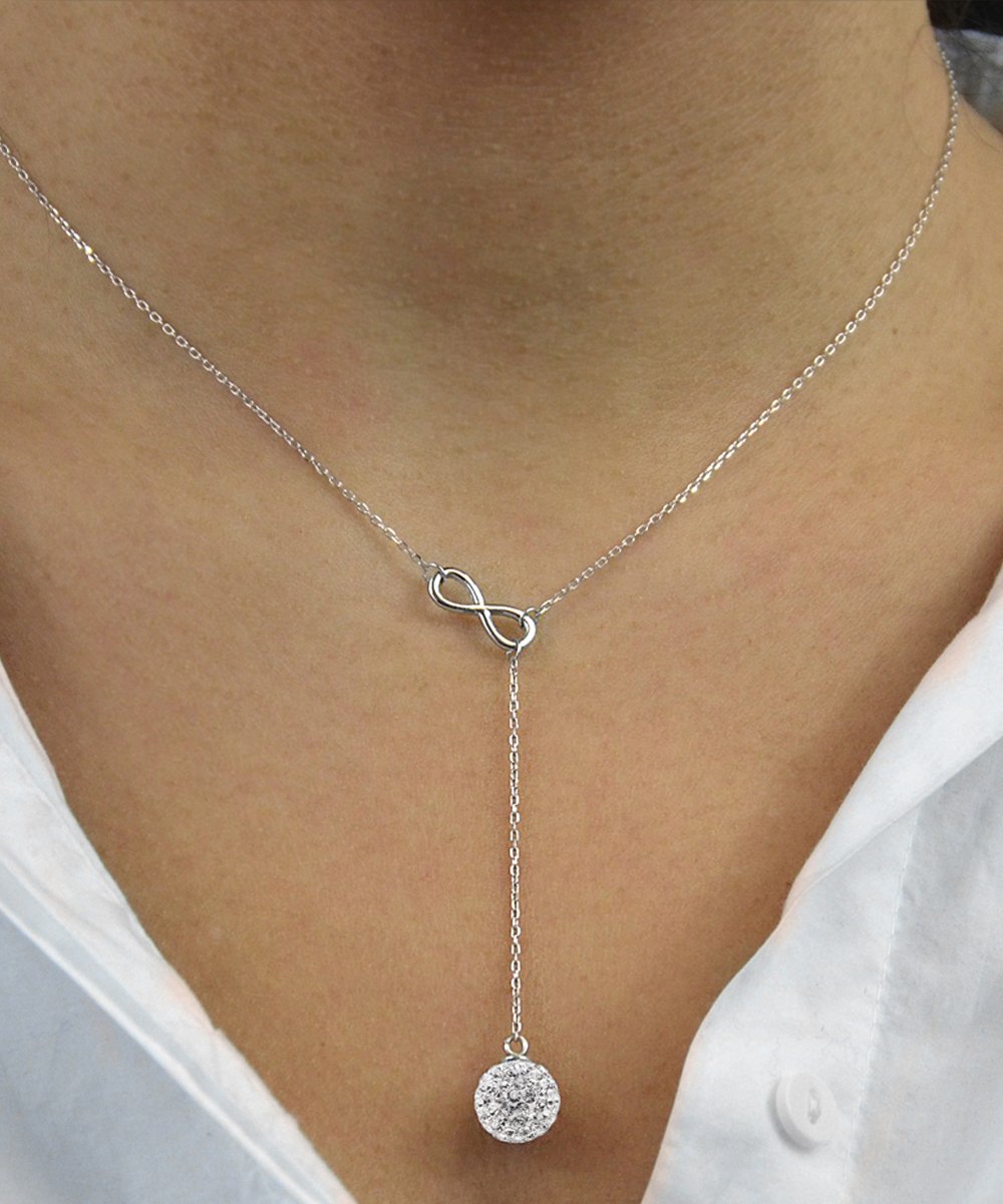 18K White Gold Ball Drop Necklace - Gallery 5