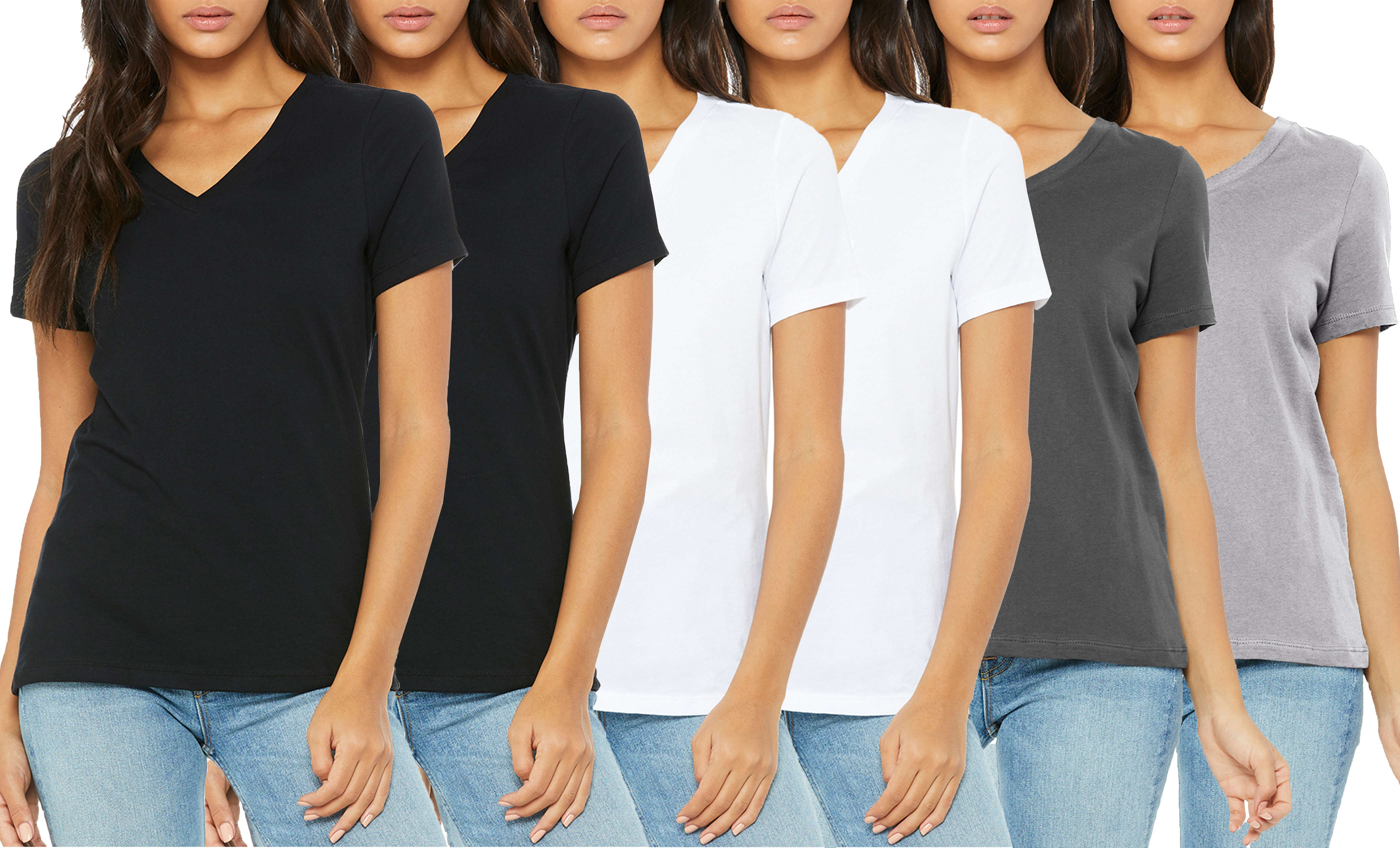 6Pk Womens Loose Fit S/S V-Neck Tee - Gallery 9