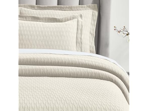 Superior Cotton Bedspread Set Matelasse Weave Diamond Lattice