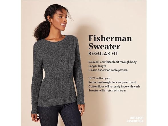 Amazon Essentials Women Soft Cotton Cable Sweater