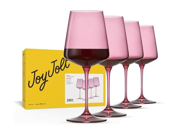 JoyJolt Sidney Stemmed Red Wine Glasses Set of 4 Blush