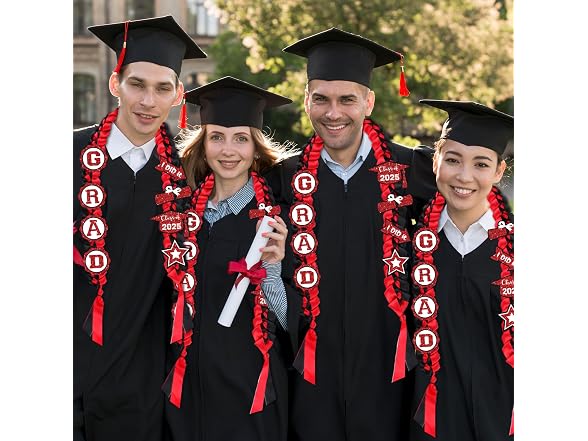 Red and Black Graduation Lei 2024 Silk