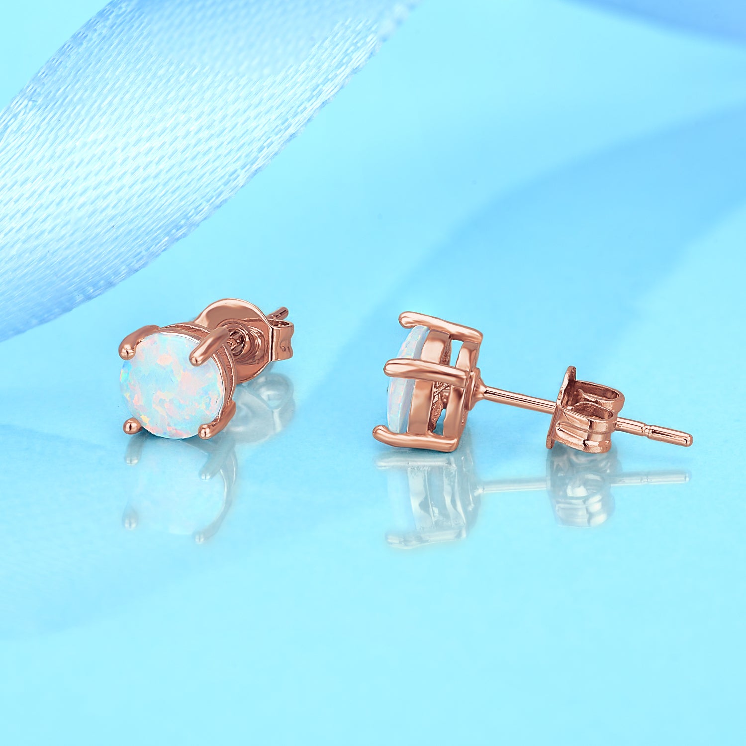 Sterling White Fiery Opal Stud Earring - Gallery 4