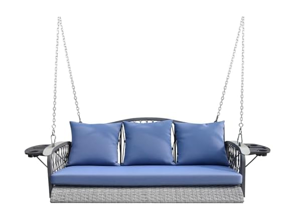 Grey Rattan/Light-blue Cushion