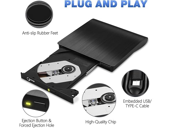 Gotega External CD/DVD Drive USB 3.0 C