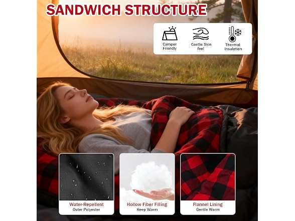 Red/Black Flannel Queen Size Sleeping Bag