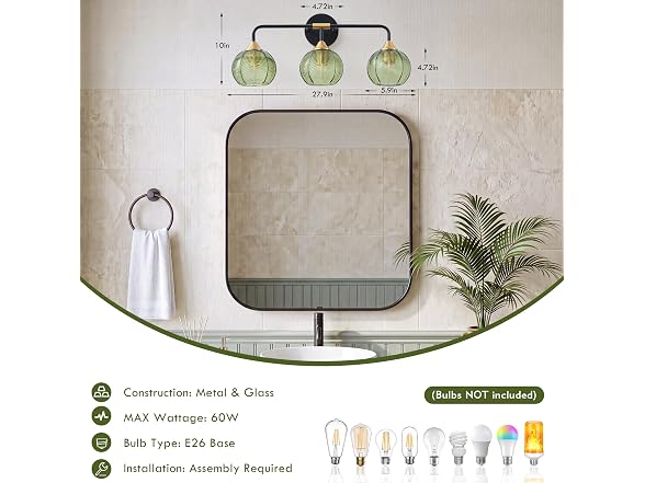 GLOTHOR Bathroom Vanity Light Fixture
