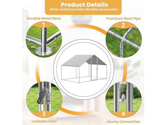 ROOMTEC Chicken Coop Large Metal Chicken Run