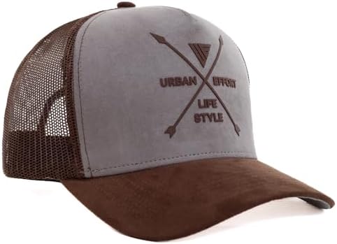 Urban Effort Mesh Back Cap - For men and Women Baseball Hat 5-Panel Trucker Hat - Great Snapback Closure for Hunting & Hiking, Brown/Gray