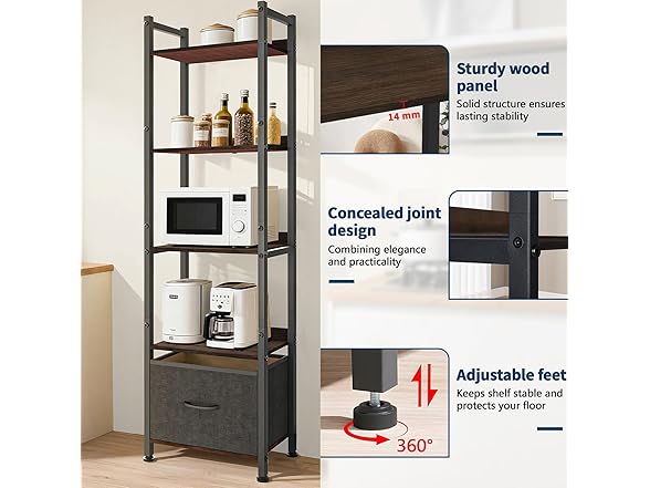 Whitmor 5-Tier Bookshelf with Drawer