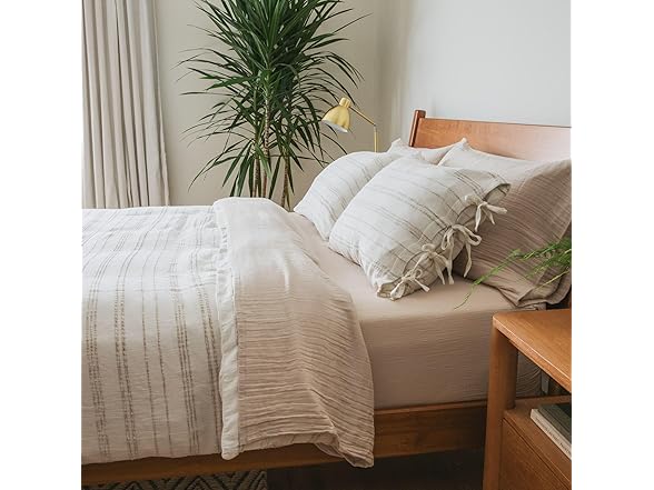 Calm White Beige Stripe Standard Sham Set of 2