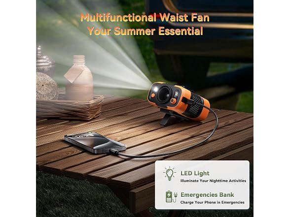 Orange Clip on Waist Fan 100 Speeds