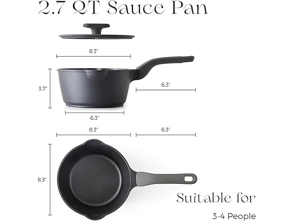 PRICUSIS Nonstick Saucepan with Lid, 2.7 Quart
