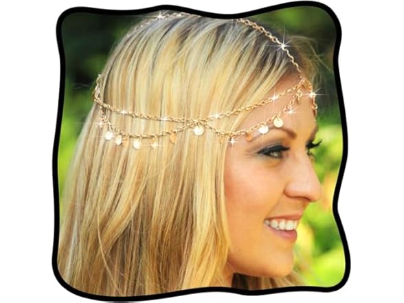 Urieo Gold Headpiece, Sequin Head Chain