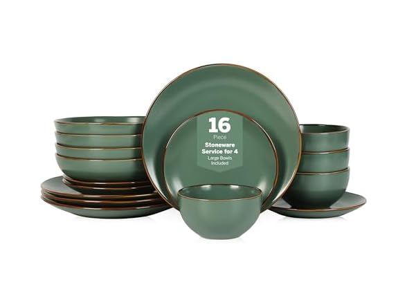Stone Lain Brasa Stoneware 16 PC Dinnerware Set Green