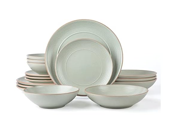 RINGAR Round Stoneware 16pc Double Bowl Dinnerware Set for 4
