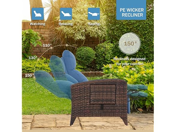 ZZW Upgraded Outdoor Recliner Chair Blue