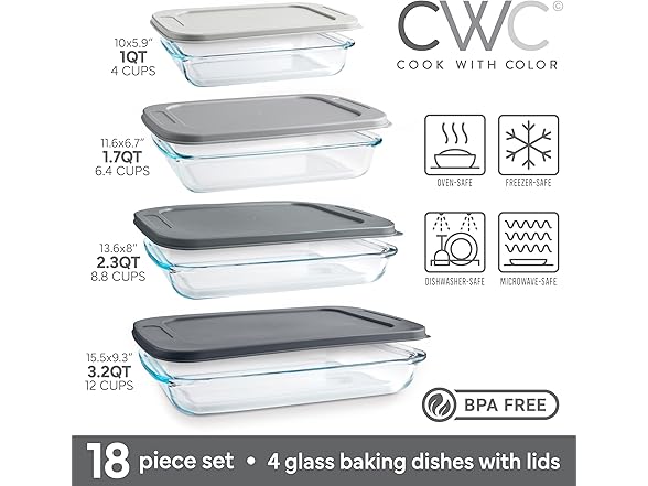 8 Pc Glass Baking Dish Set with Lids