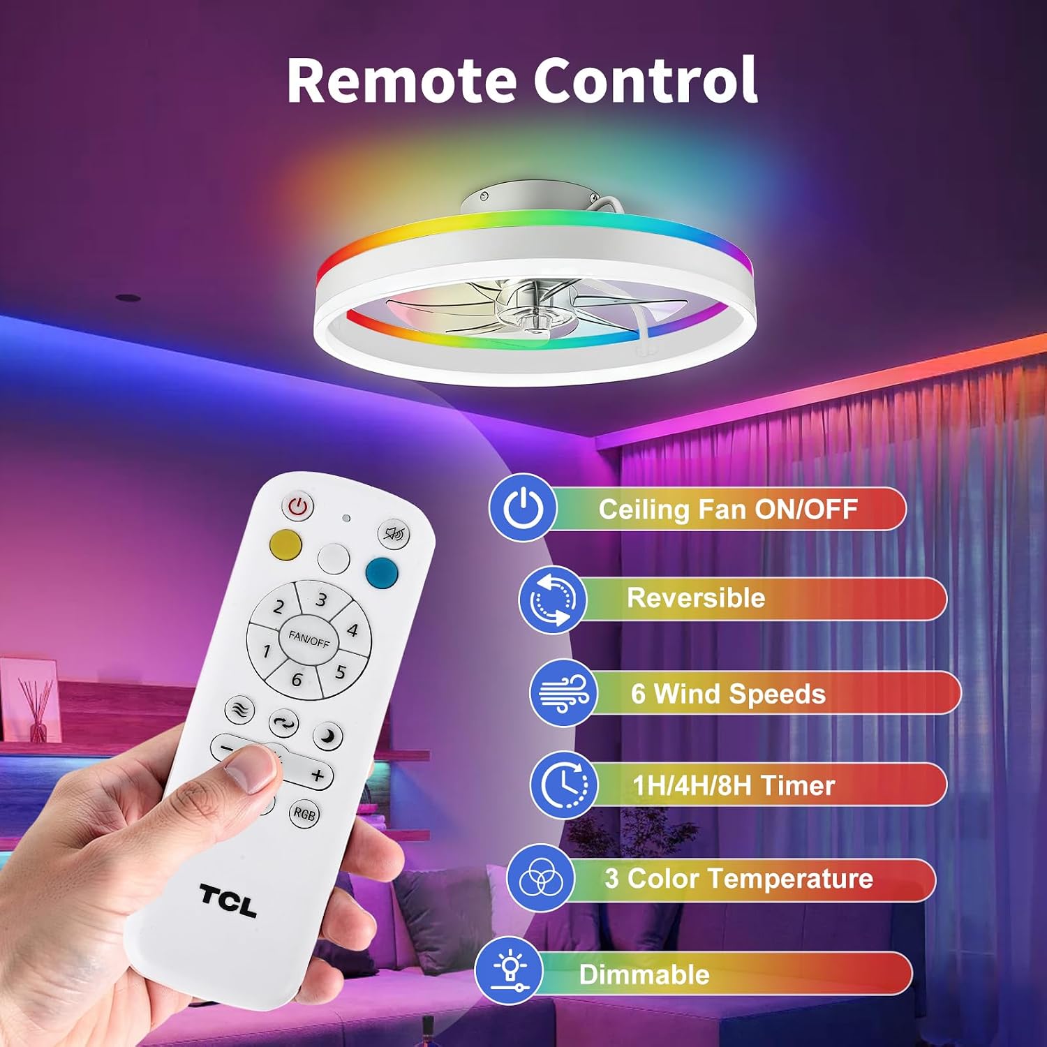 TCL 20" RGB LED Ceiling Fan w/ Remote - Gallery 15