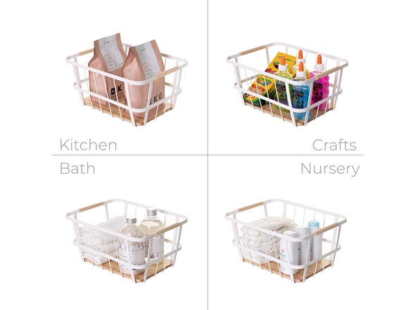 Smart Design Wire Basket w/Wood Accents