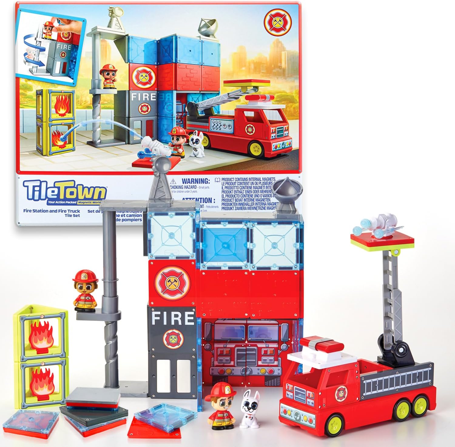 Tile Town Fire Station + Firetruck Magnetic Tiles - Gallery 3