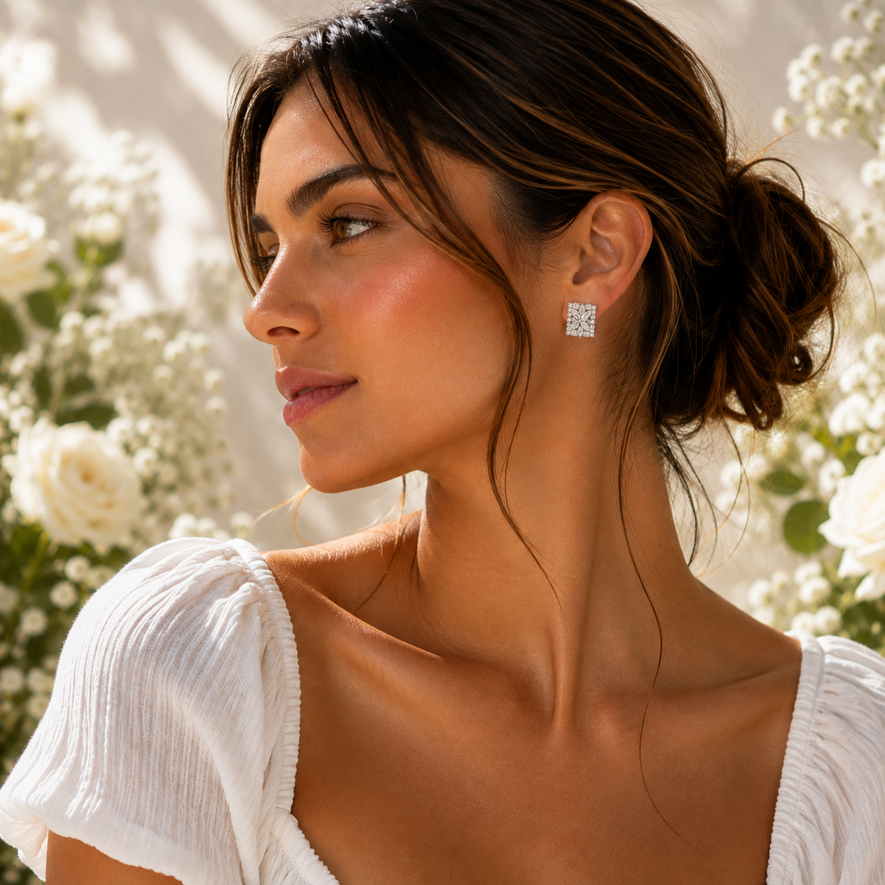 Cluster Cubic Zirconia Stud Earrings - Gallery 7