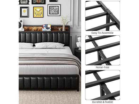 DEALHOUSE Bed Frame w/Storage Headboard