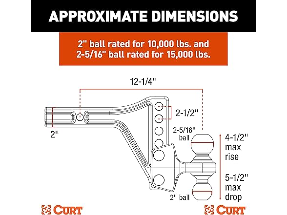 CURT 45935 Adjustable Trailer Hitch Ball Mount