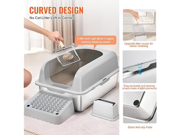 VEVOR Stainless Steel Cat Litter with Lid